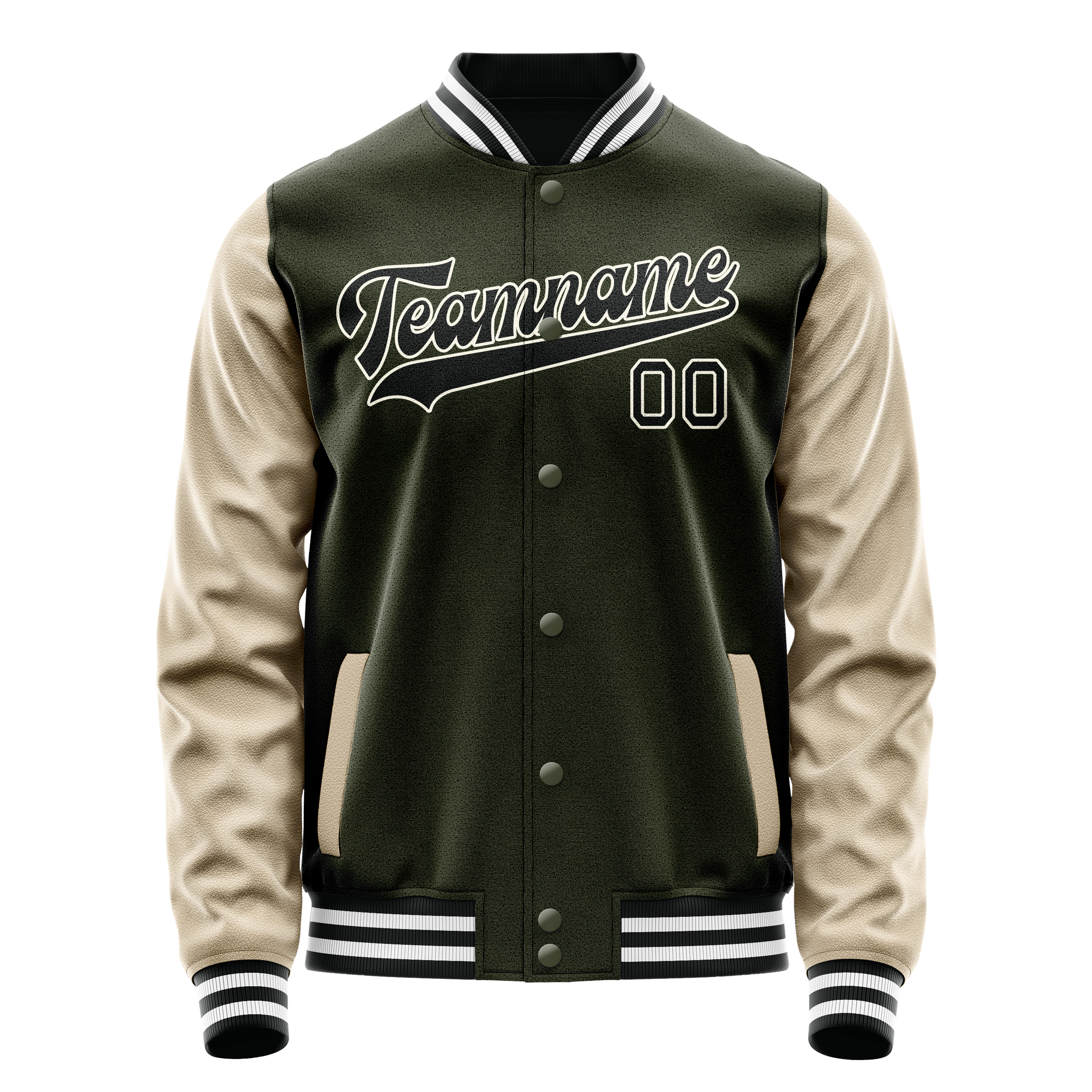Personalized Olive & Cream Solid Color Varsity Letterman Jacket