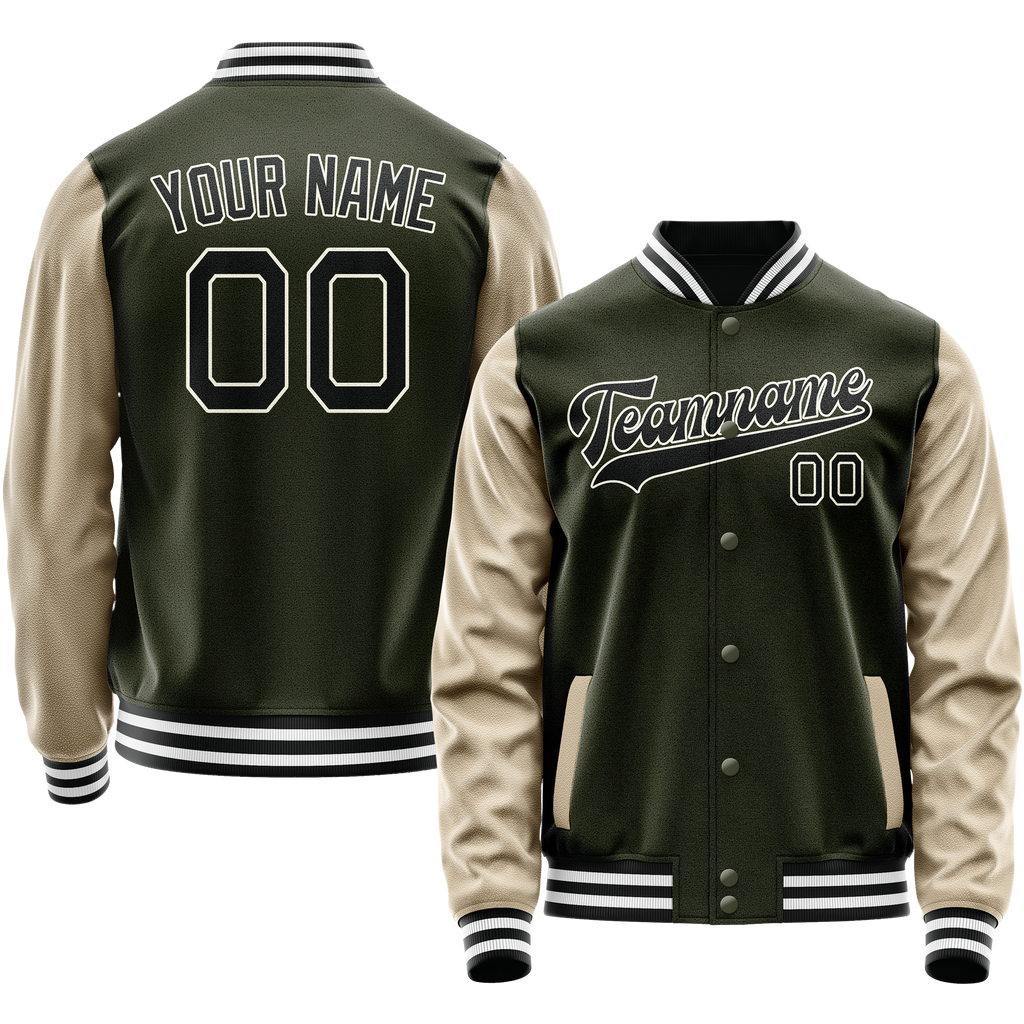 Personalized Olive & Cream Solid Color Varsity Letterman Jacket