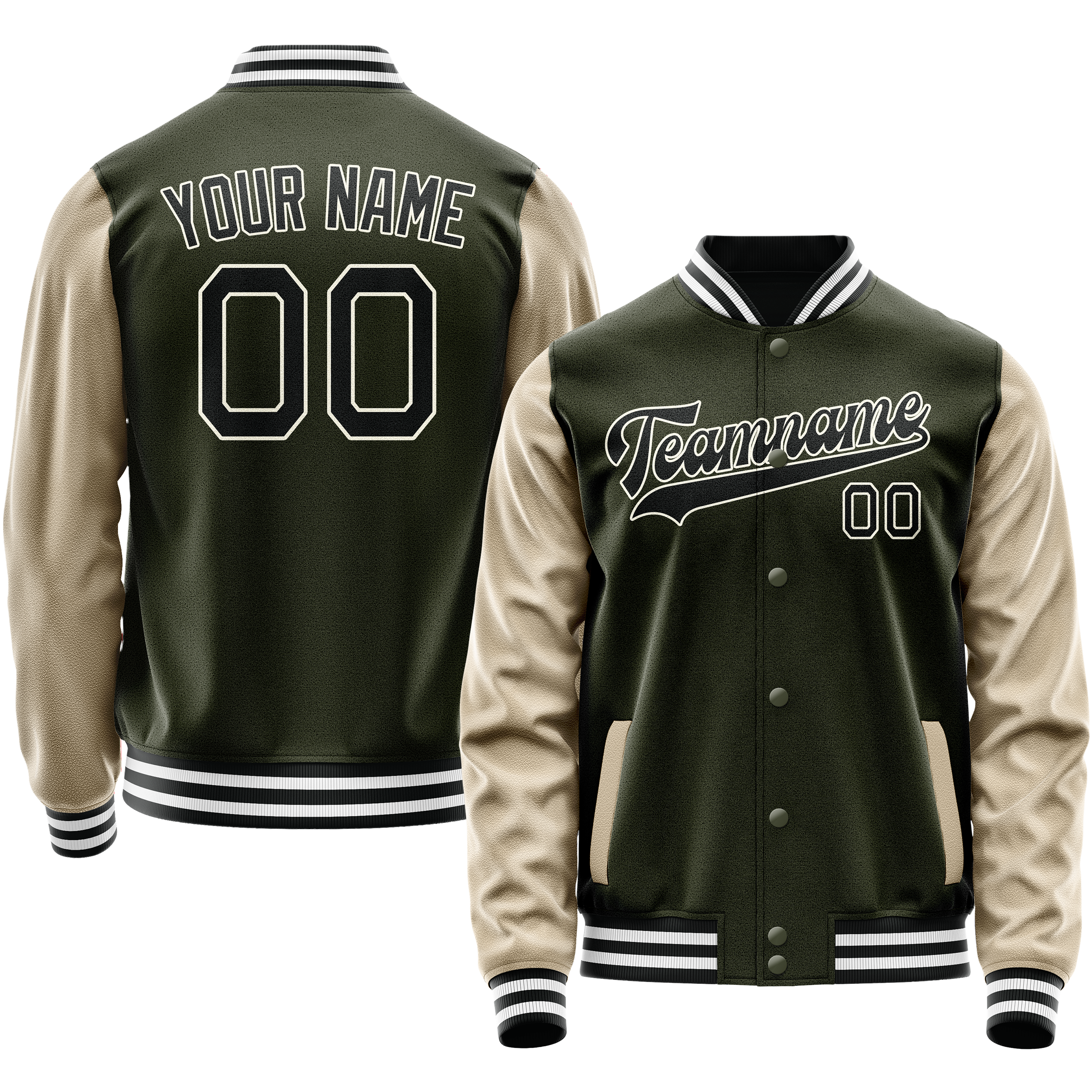 Personalized Olive & Cream Solid Color Varsity Letterman Jacket