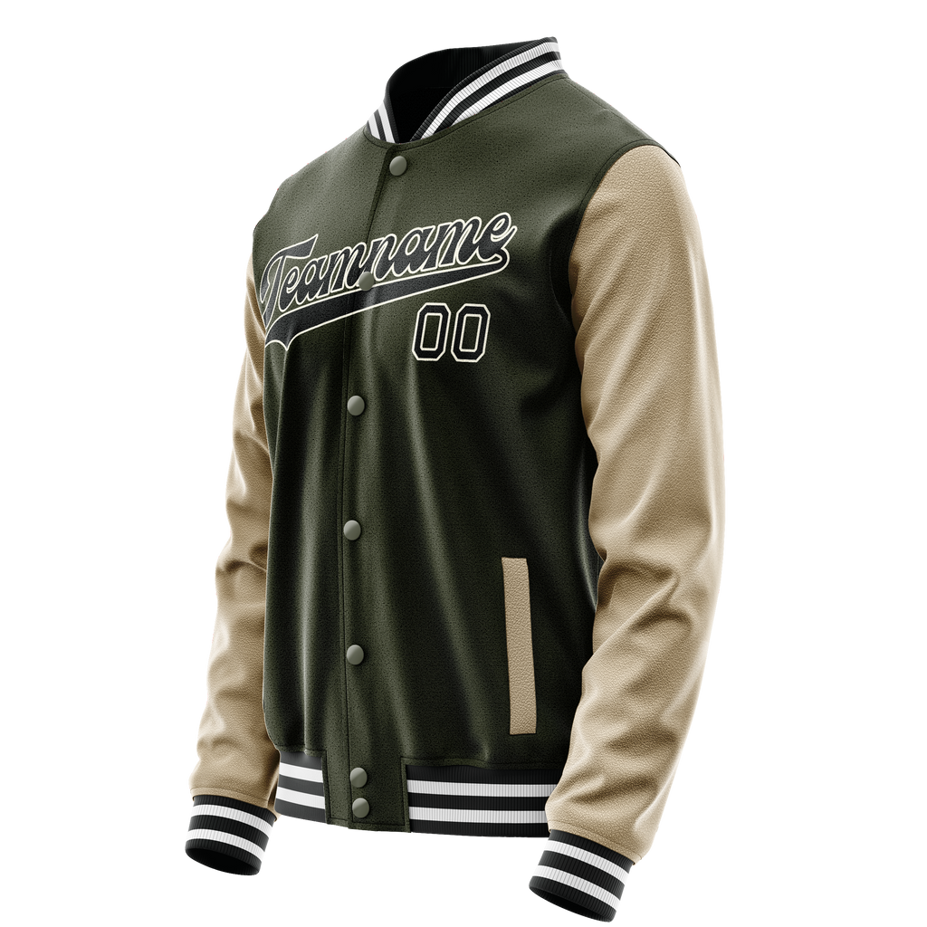 Personalized Olive & Cream Solid Color Varsity Letterman Jacket