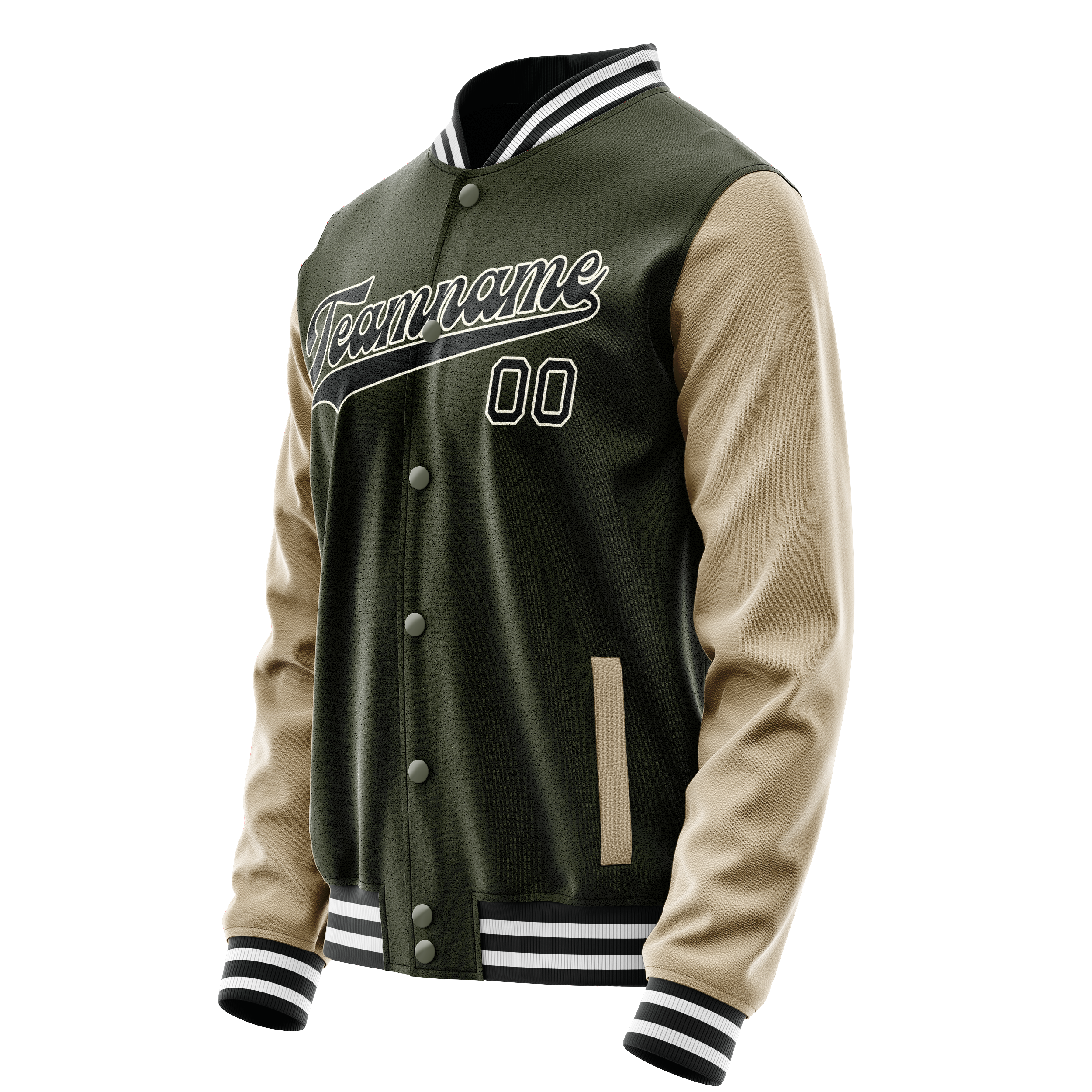 Personalized Olive & Cream Solid Color Varsity Letterman Jacket