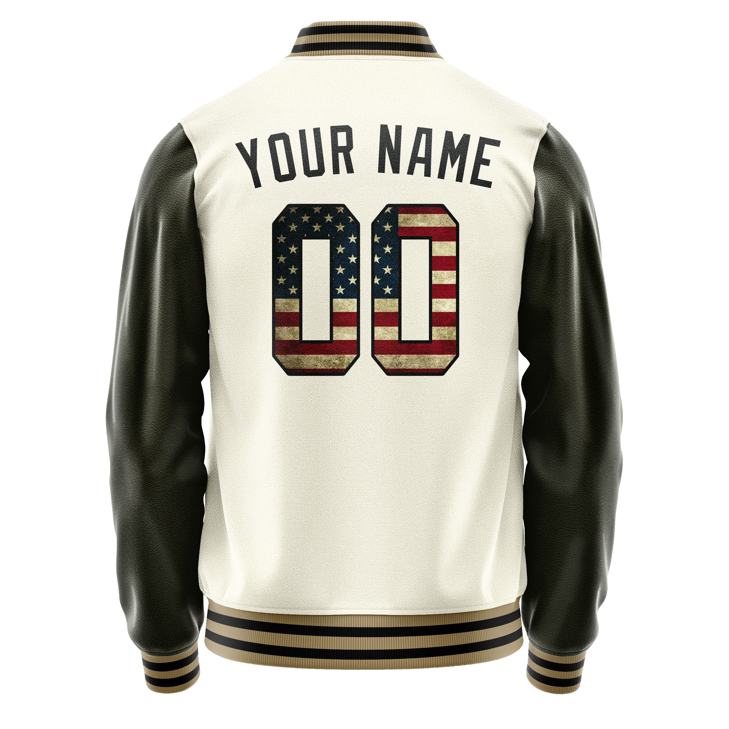 Personalized Cream & Vintage-Usa-Flag Solid Color Varsity Letterman Jacket