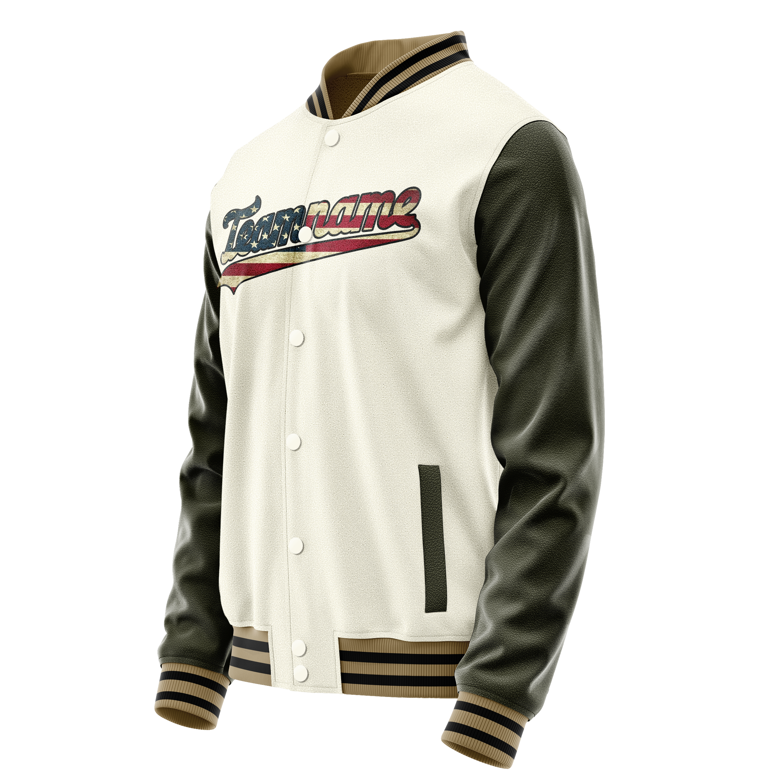 Personalized Cream & Vintage-Usa-Flag Solid Color Varsity Letterman Jacket