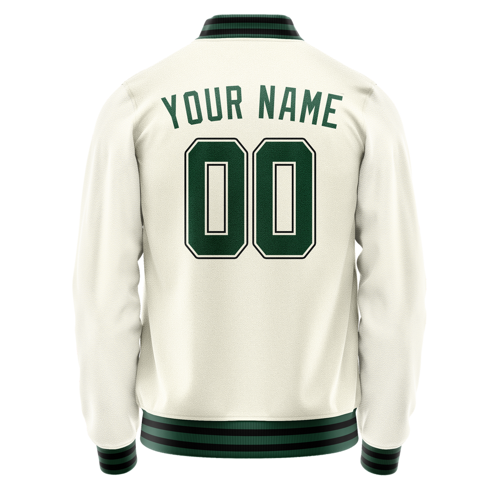 Personalized Cream & Green Solid Color Varsity Letterman Jacket