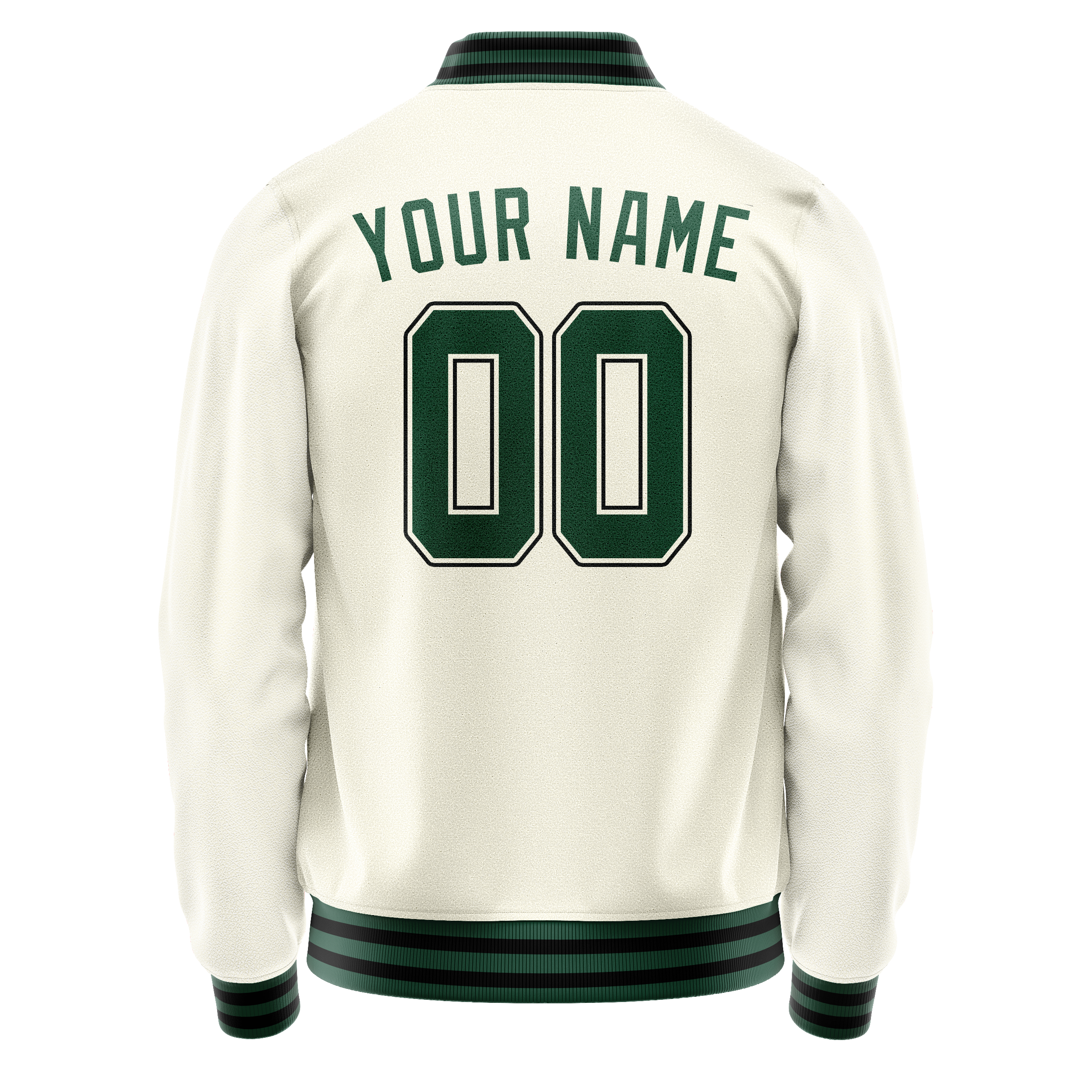 Personalized Cream & Green Solid Color Varsity Letterman Jacket