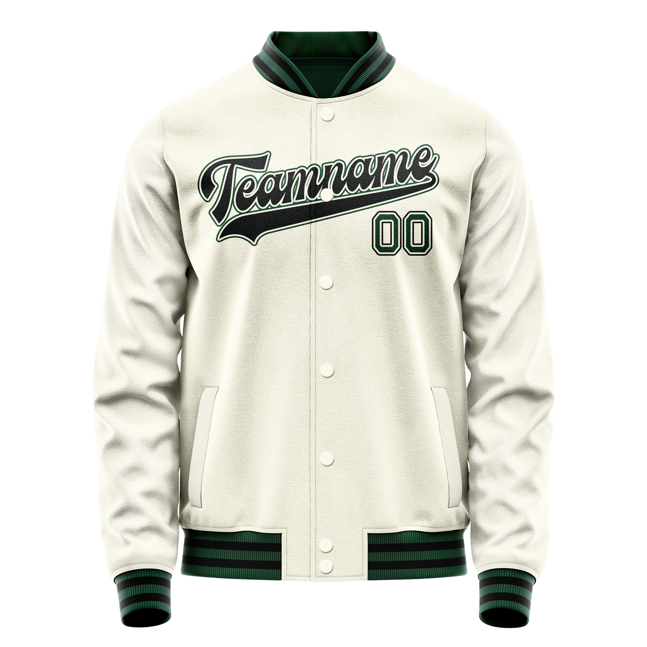 Personalized Cream & Green Solid Color Varsity Letterman Jacket