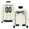Personalized Cream & Green Solid Color Varsity Letterman Jacket