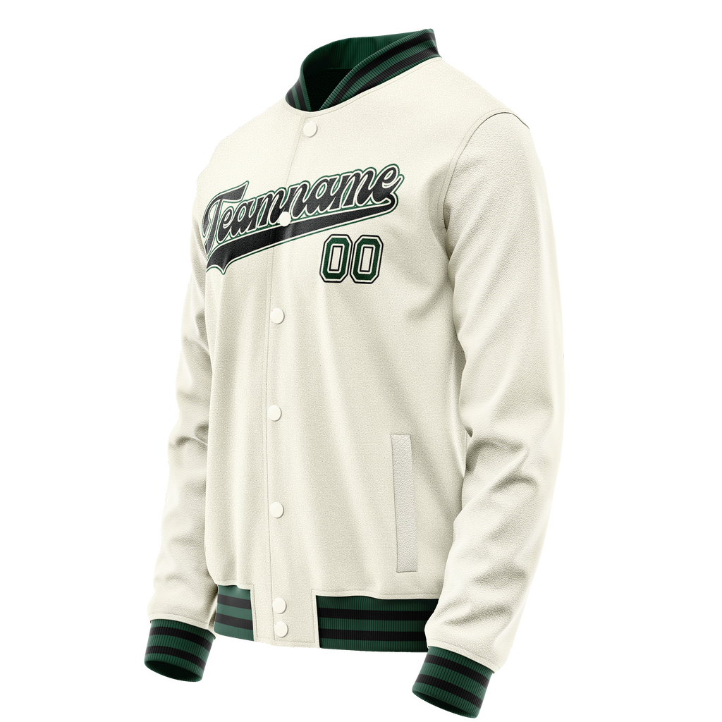 Personalized Cream & Green Solid Color Varsity Letterman Jacket