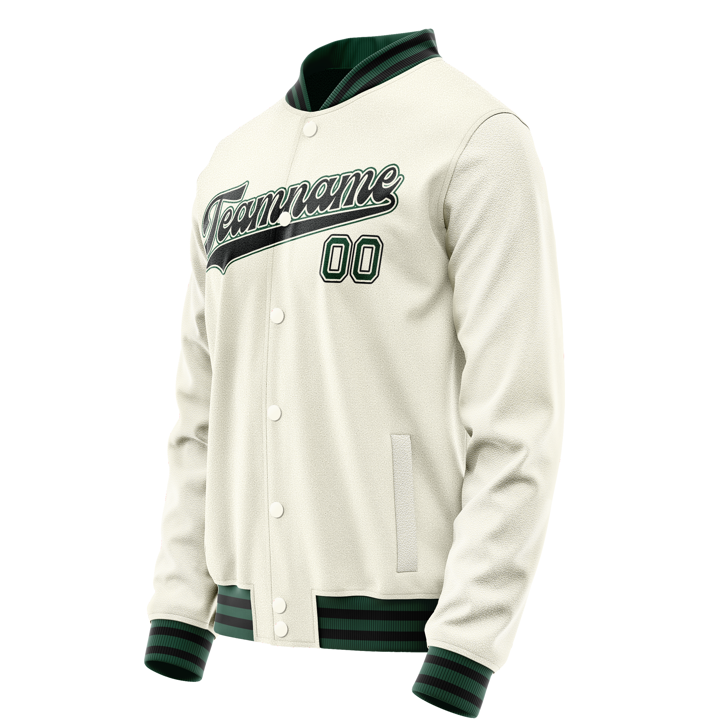 Personalized Cream & Green Solid Color Varsity Letterman Jacket