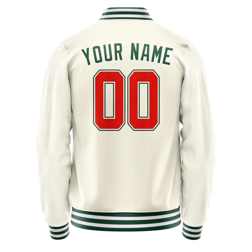 Personalized Cream & Green Solid Color Varsity Letterman Jacket