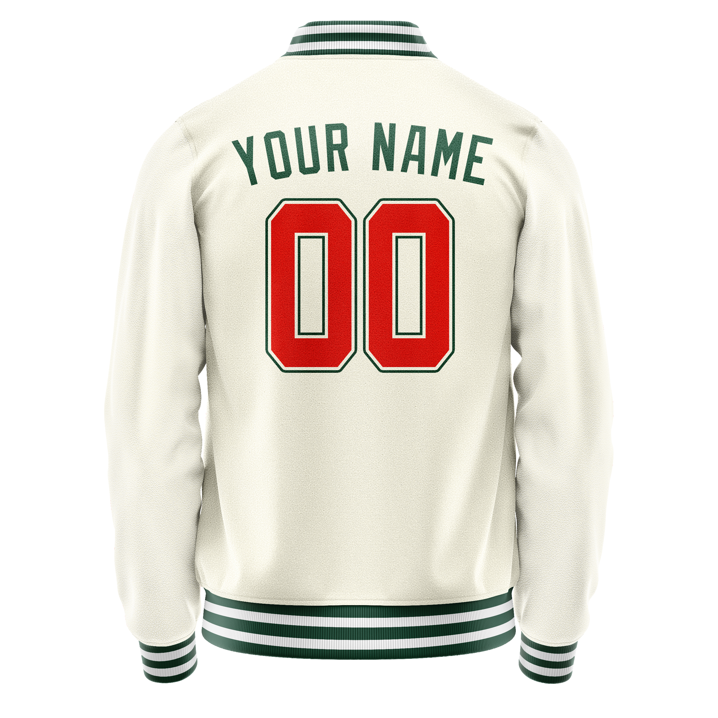 Personalized Cream & Green Solid Color Varsity Letterman Jacket