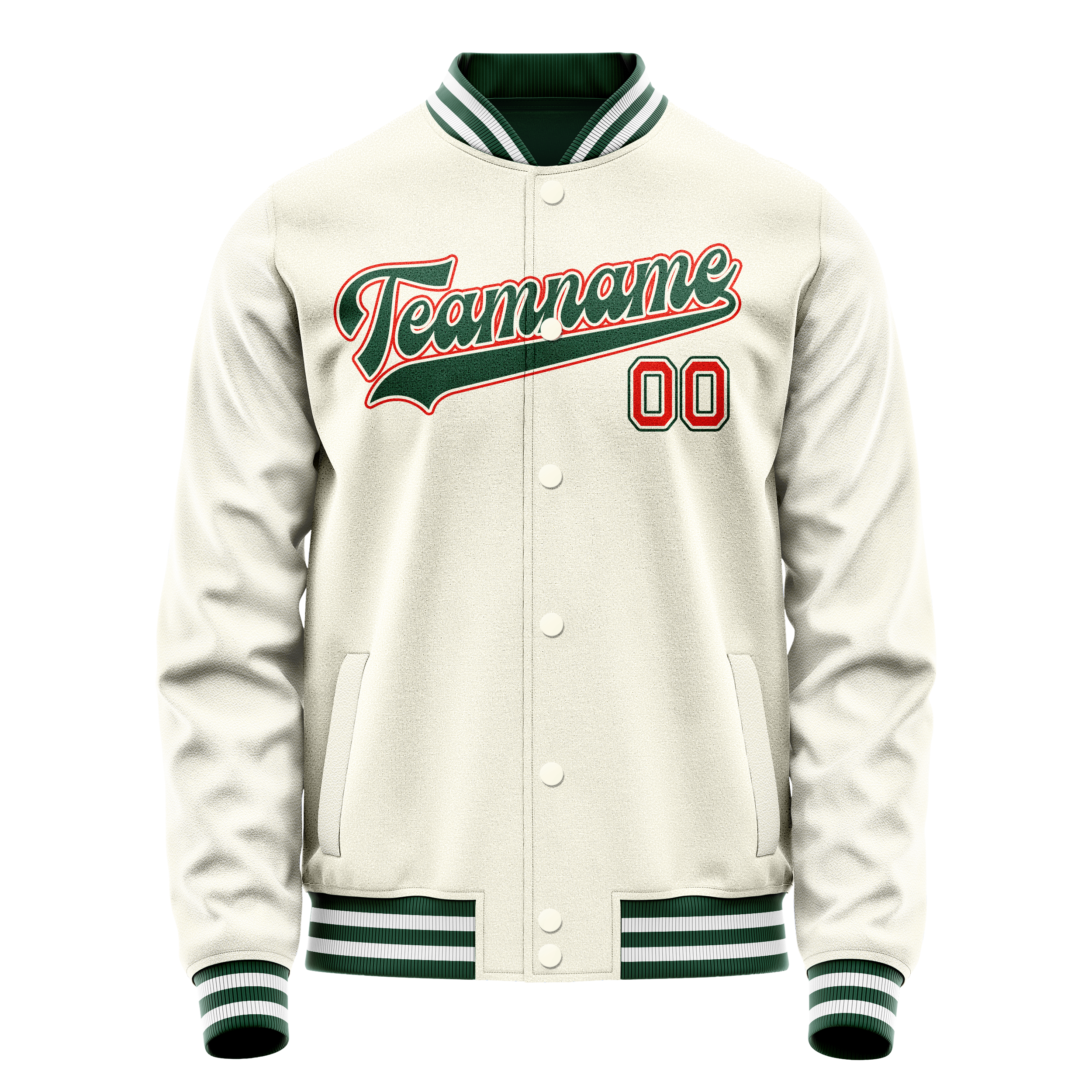 Personalized Cream & Green Solid Color Varsity Letterman Jacket