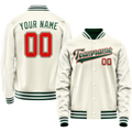 Personalized Cream & Green Solid Color Varsity Letterman Jacket