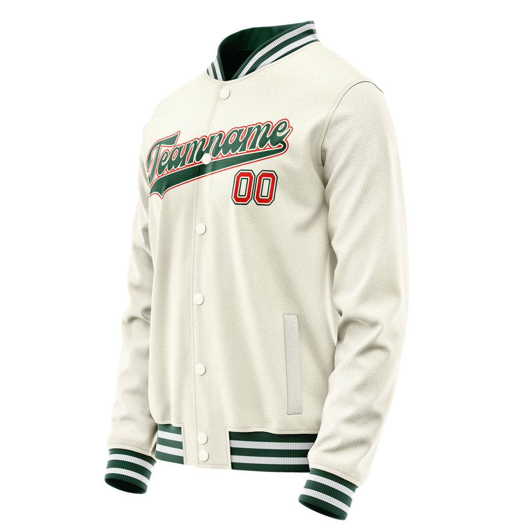 Personalized Cream & Green Solid Color Varsity Letterman Jacket