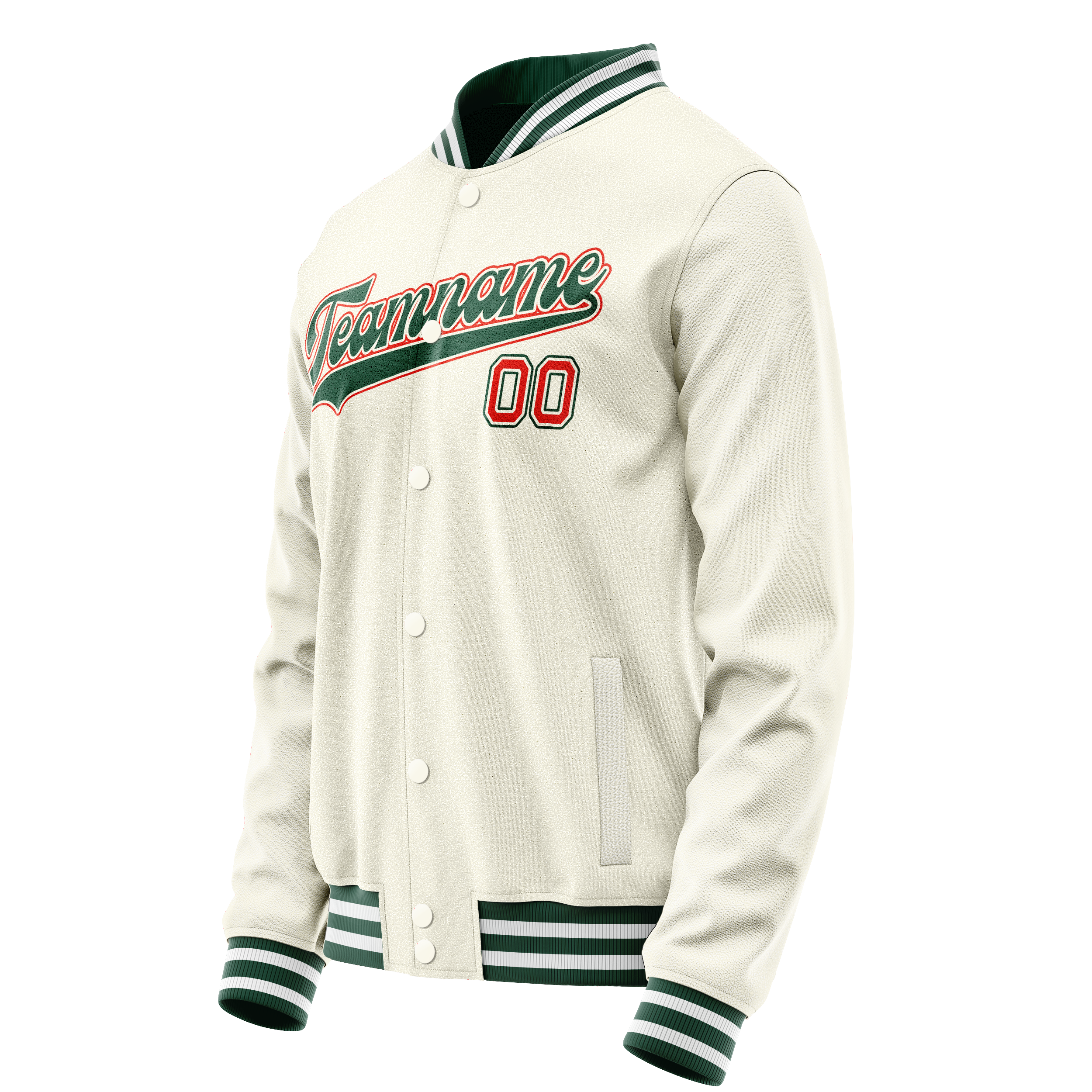 Personalized Cream & Green Solid Color Varsity Letterman Jacket