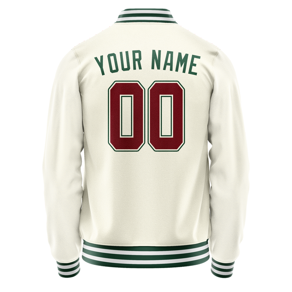 Personalized Cream & Green Solid Color Varsity Letterman Jacket