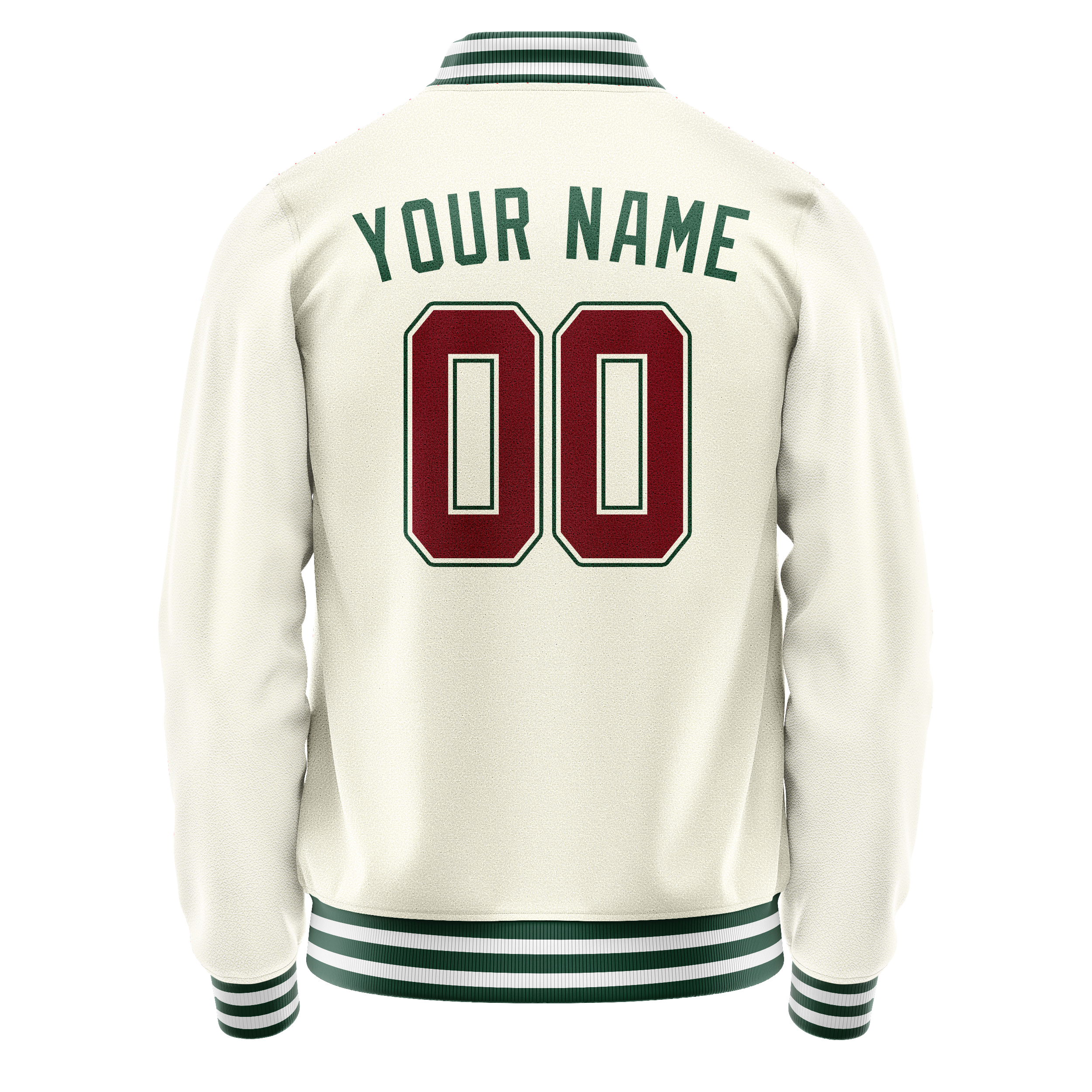 Personalized Cream & Green Solid Color Varsity Letterman Jacket
