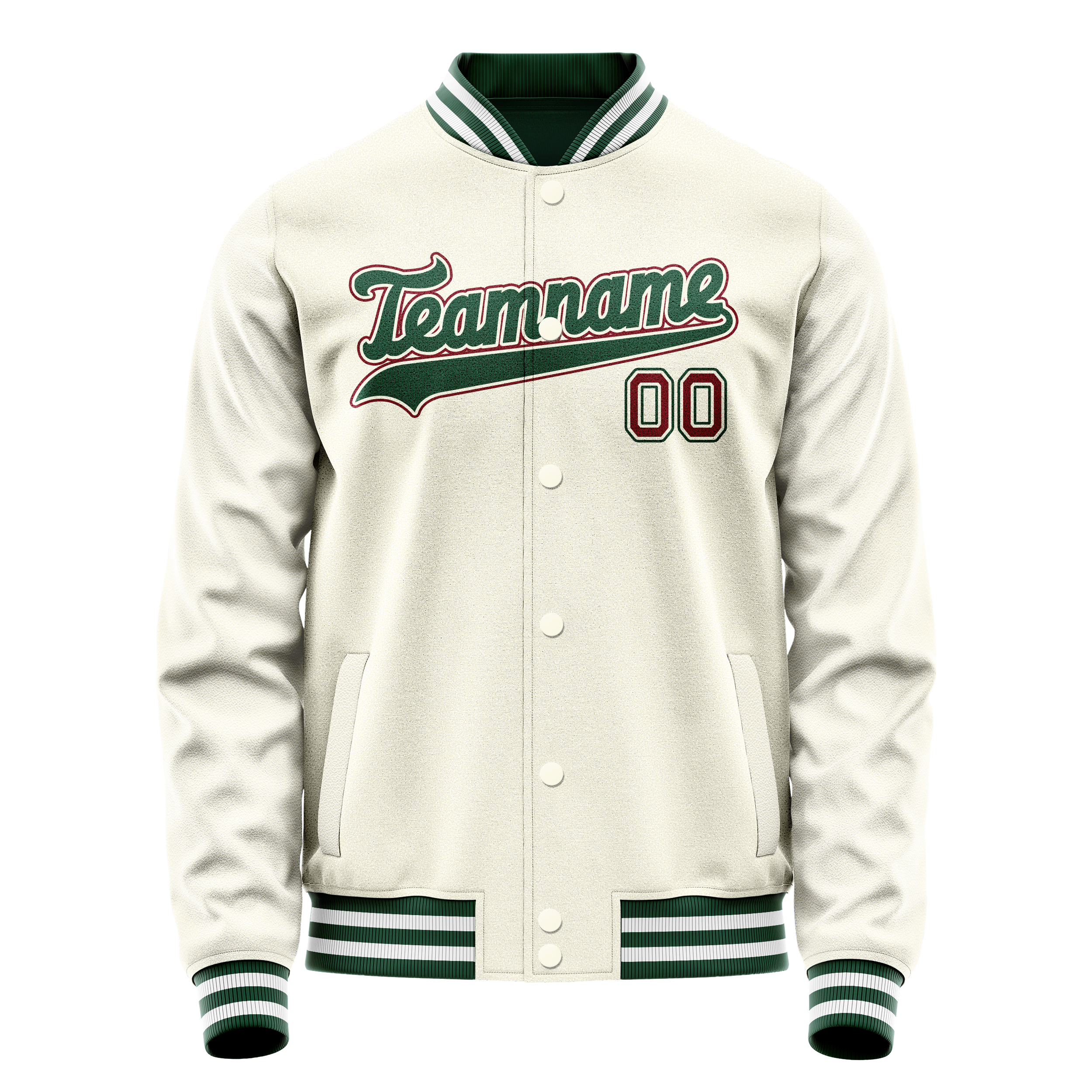 Personalized Cream & Green Solid Color Varsity Letterman Jacket