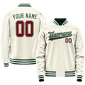 Personalized Cream & Green Solid Color Varsity Letterman Jacket