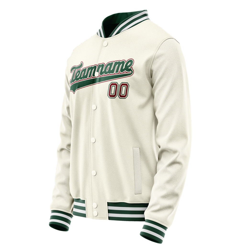 Personalized Cream & Green Solid Color Varsity Letterman Jacket