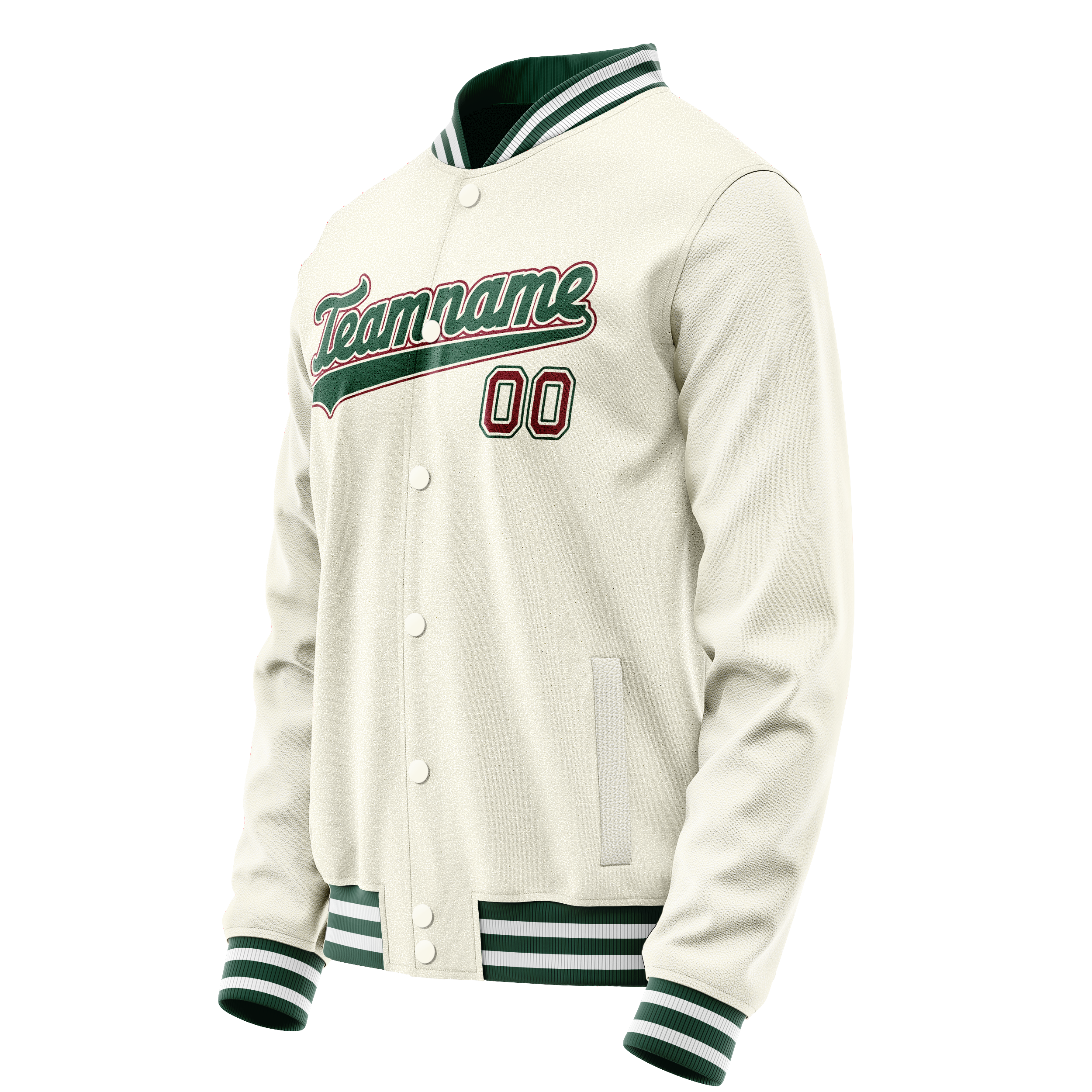 Personalized Cream & Green Solid Color Varsity Letterman Jacket