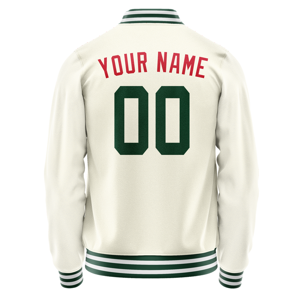 Personalized Cream & Green Solid Color Varsity Letterman Jacket