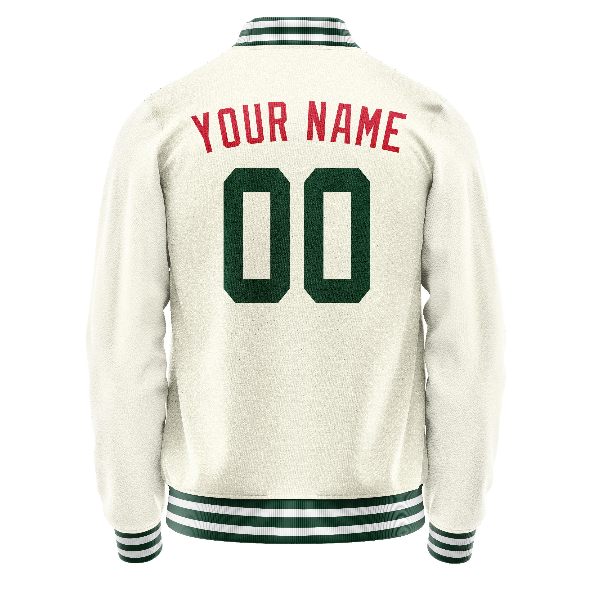 Personalized Cream & Green Solid Color Varsity Letterman Jacket