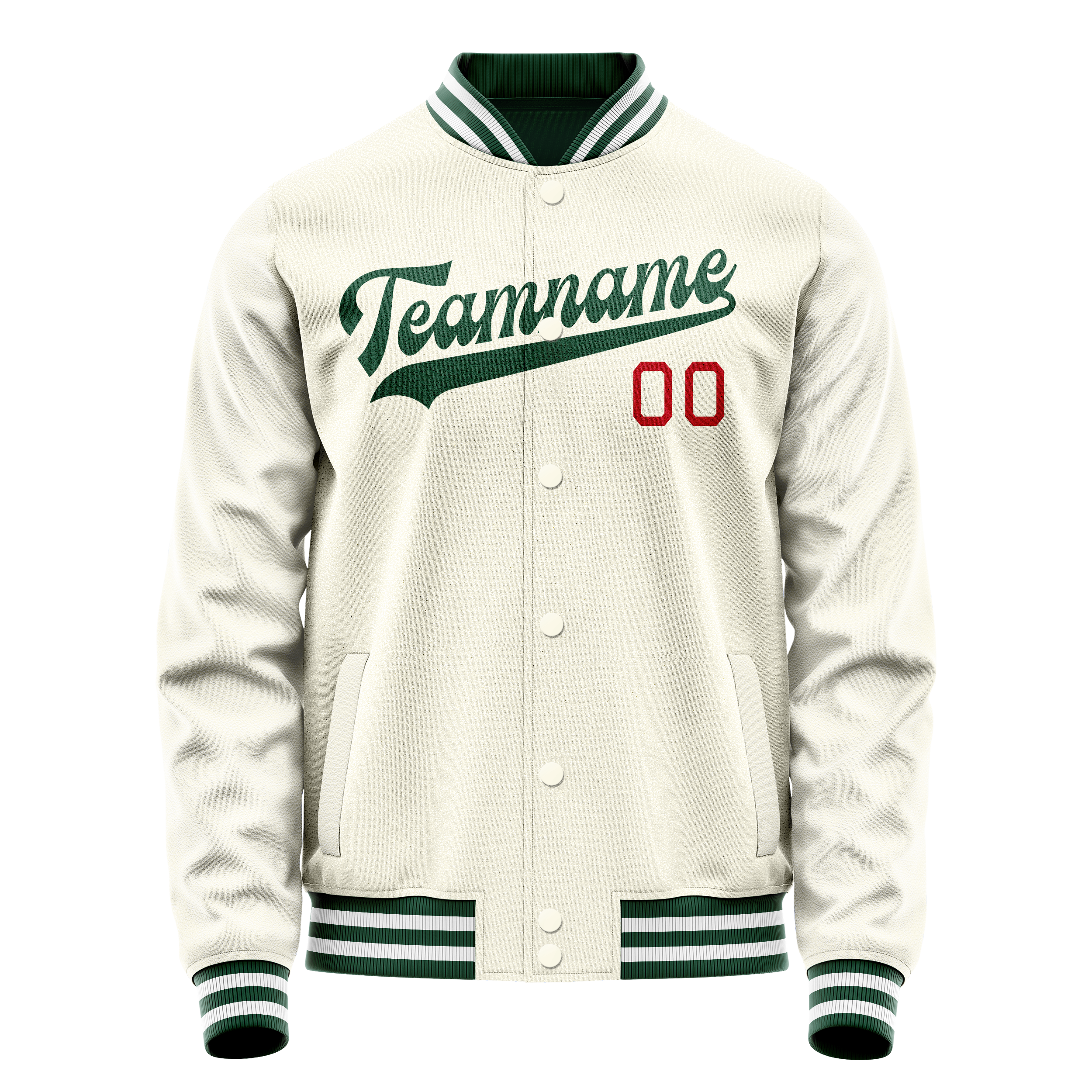 Personalized Cream & Green Solid Color Varsity Letterman Jacket