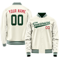 Personalized Cream & Green Solid Color Varsity Letterman Jacket