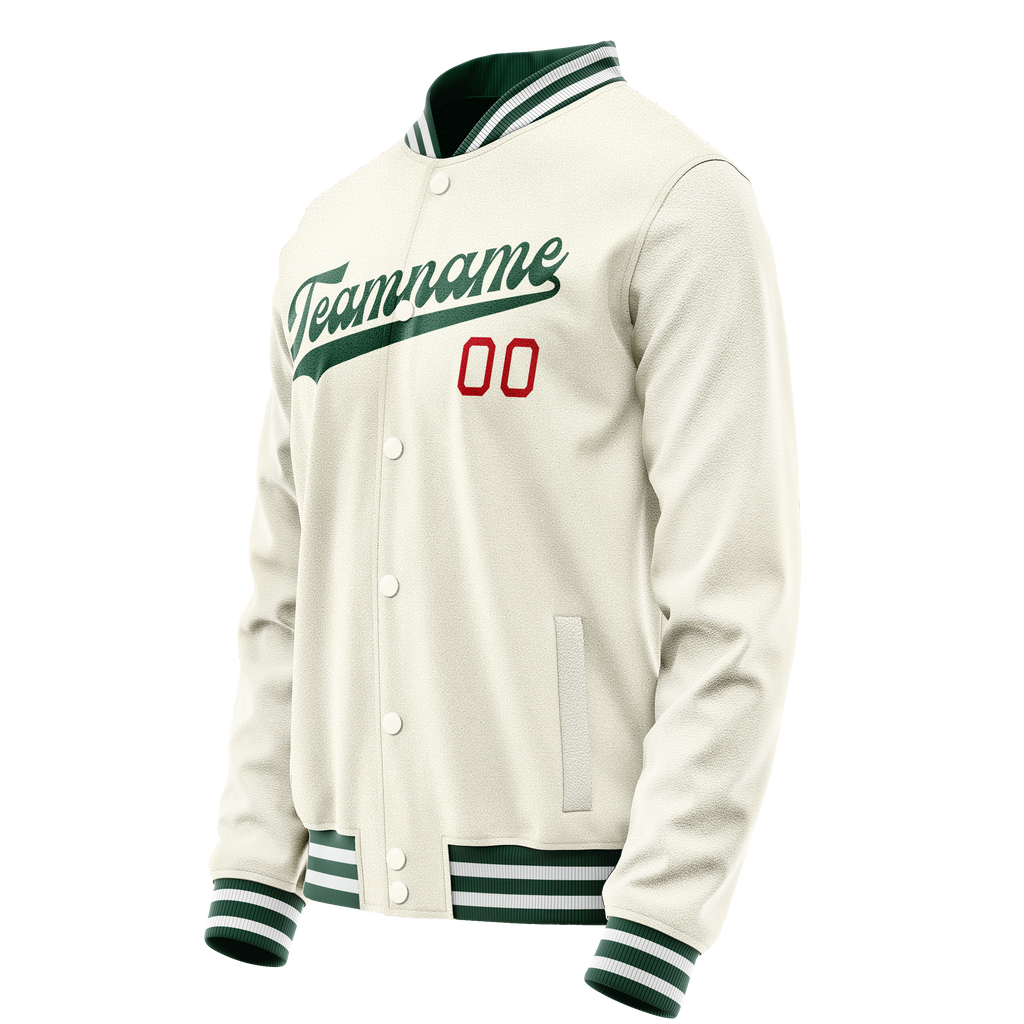 Personalized Cream & Green Solid Color Varsity Letterman Jacket