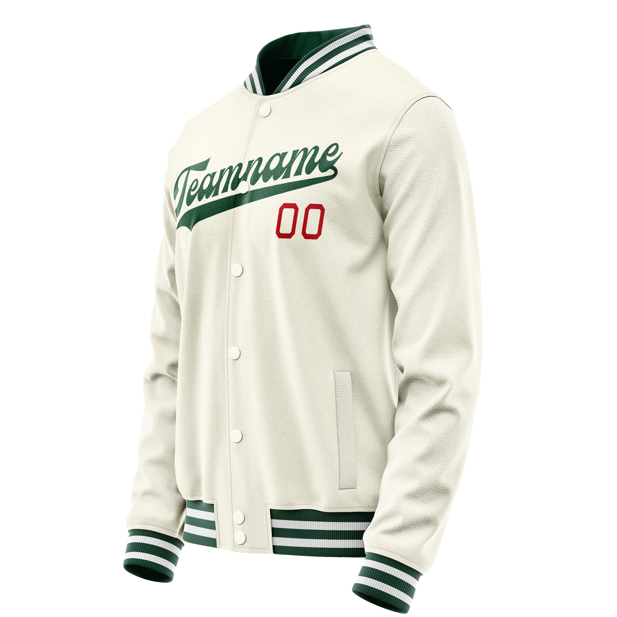 Personalized Cream & Green Solid Color Varsity Letterman Jacket