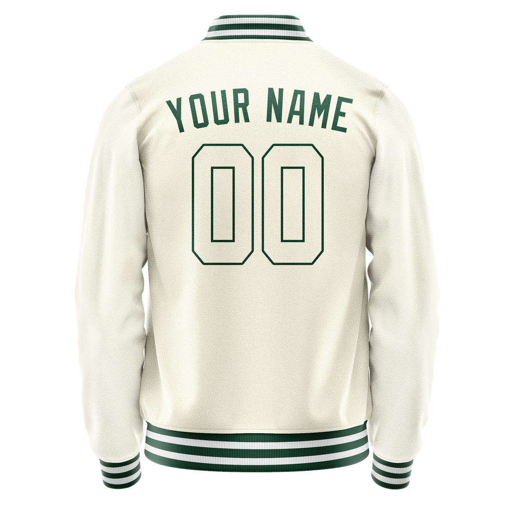Personalized Cream & Green Solid Color Varsity Letterman Jacket