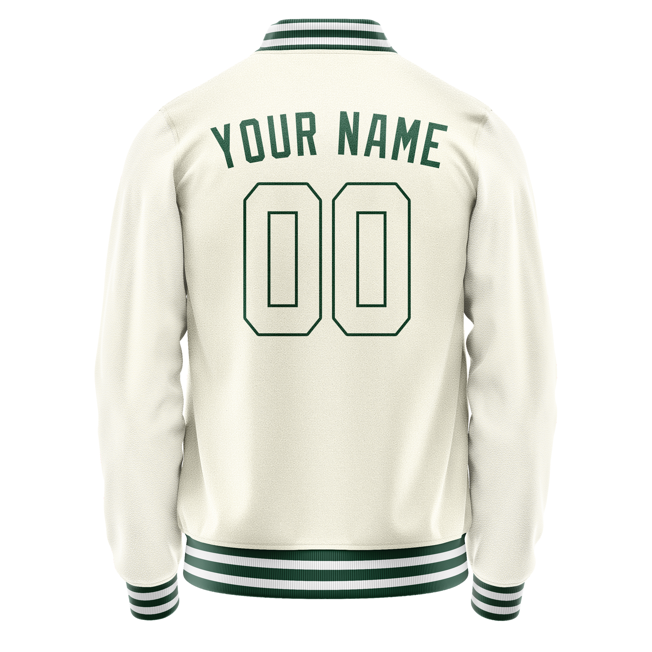 Personalized Cream & Green Solid Color Varsity Letterman Jacket