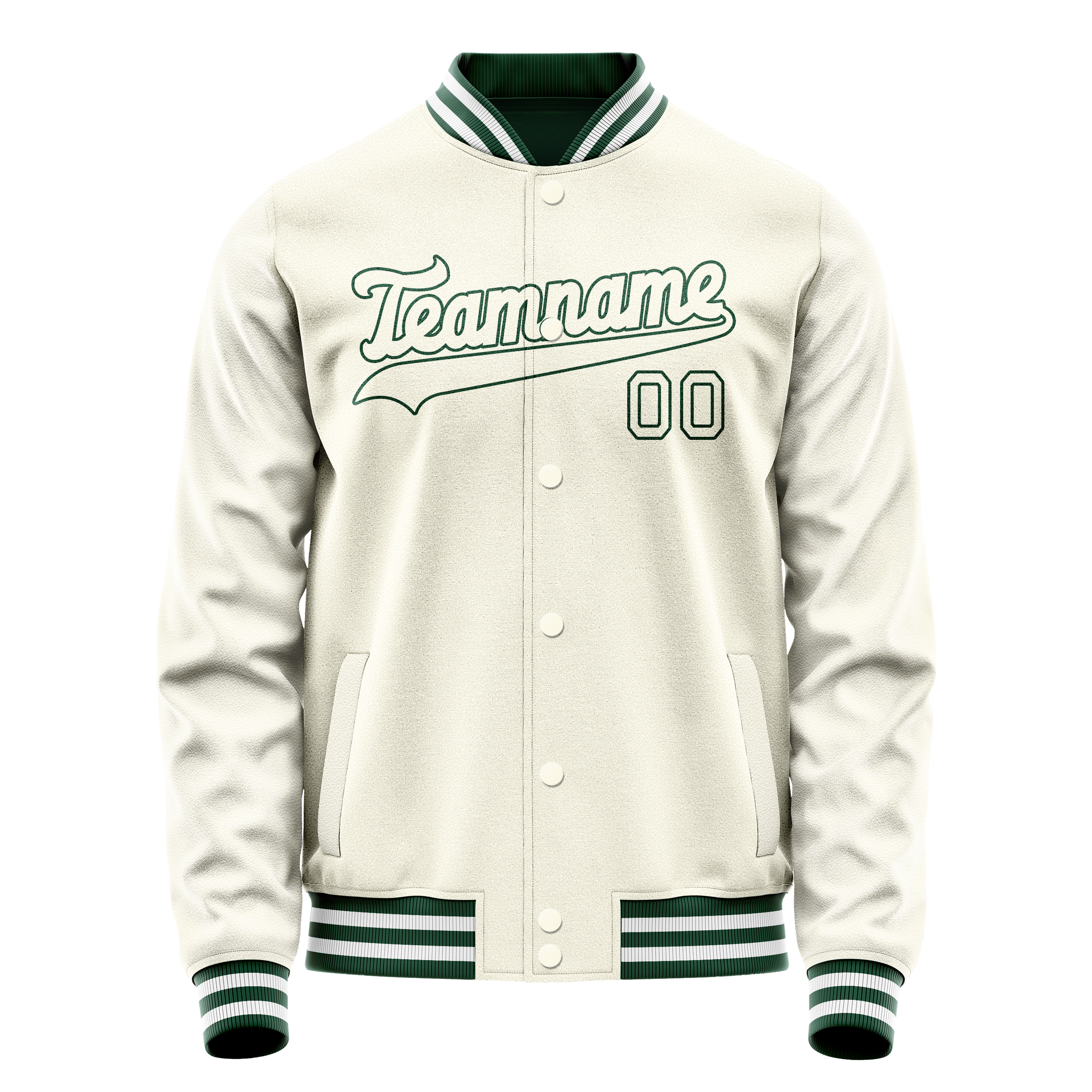 Personalized Cream & Green Solid Color Varsity Letterman Jacket