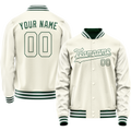 Personalized Cream & Green Solid Color Varsity Letterman Jacket