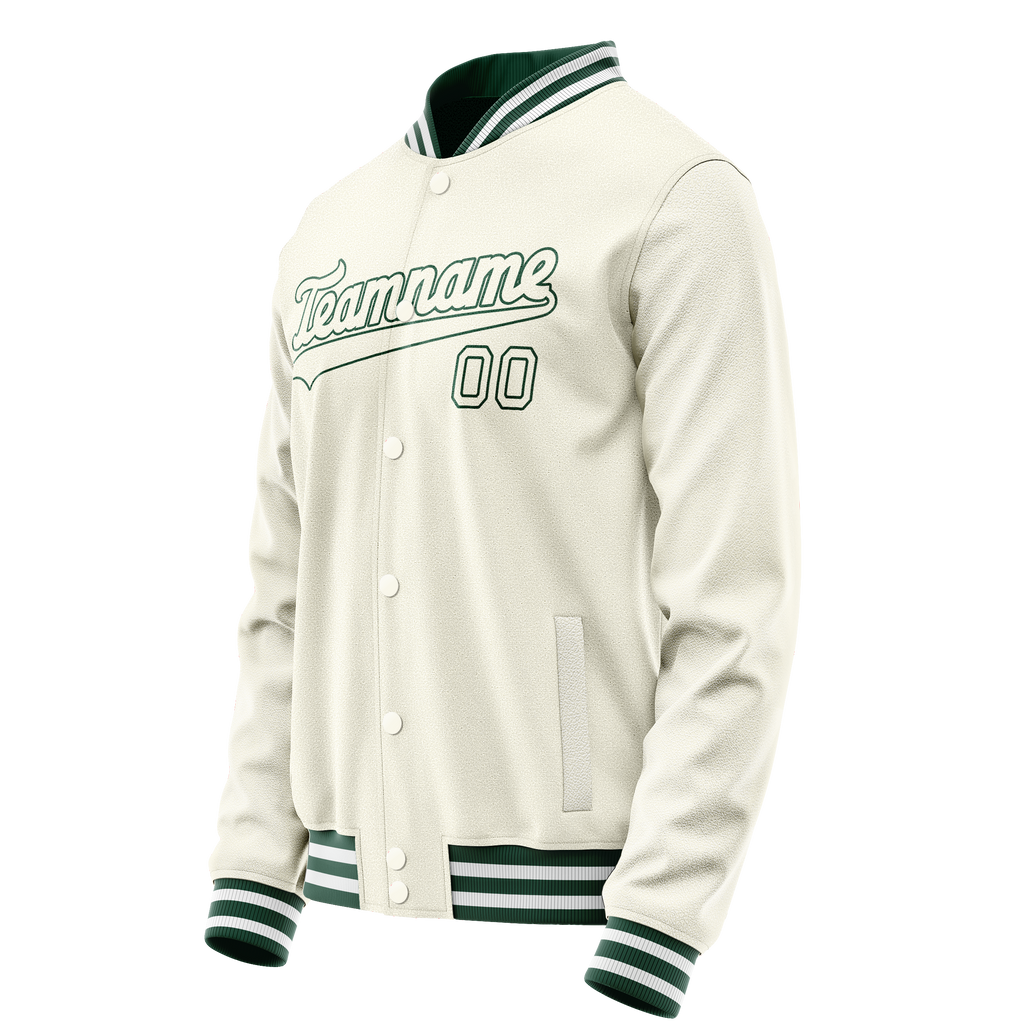 Personalized Cream & Green Solid Color Varsity Letterman Jacket