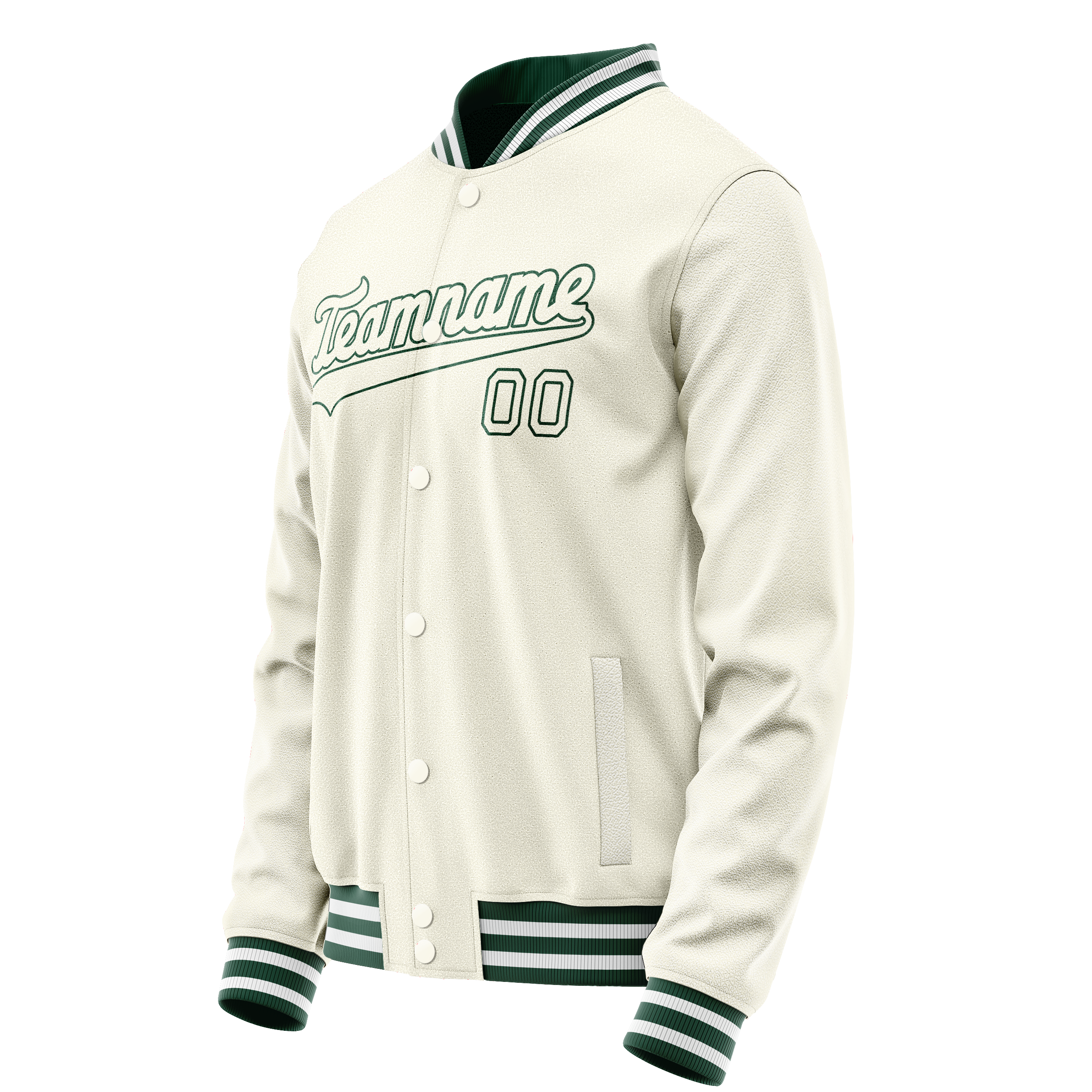 Personalized Cream & Green Solid Color Varsity Letterman Jacket