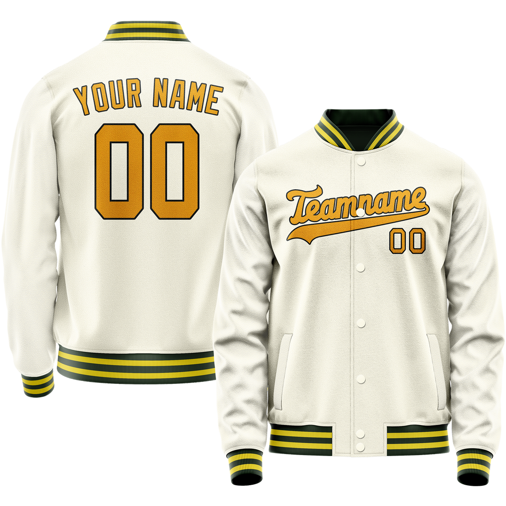 Personalized Cream & Gold Solid Color Varsity Letterman Jacket