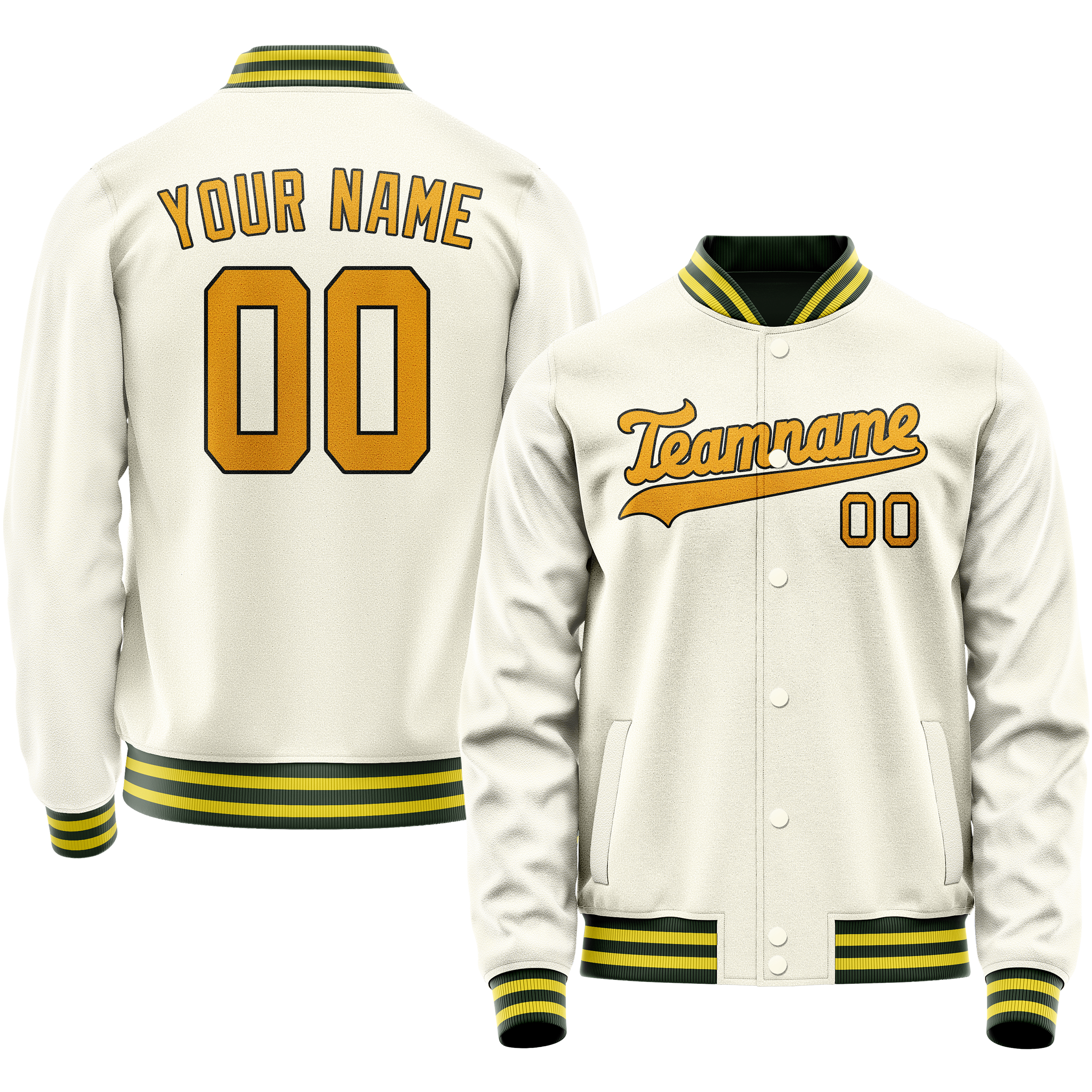 Personalized Cream & Gold Solid Color Varsity Letterman Jacket