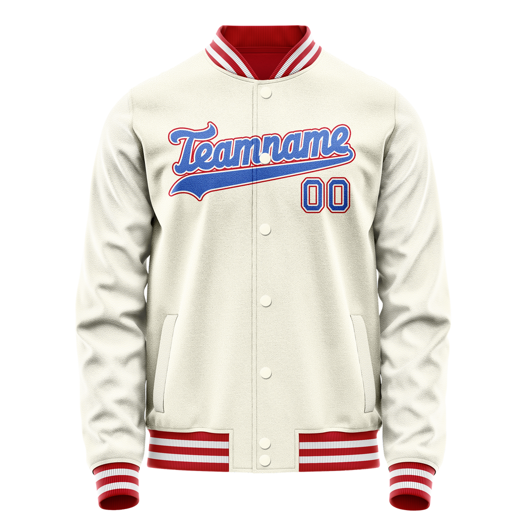 Personalized Cream & Red Solid Color Varsity Letterman Jacket