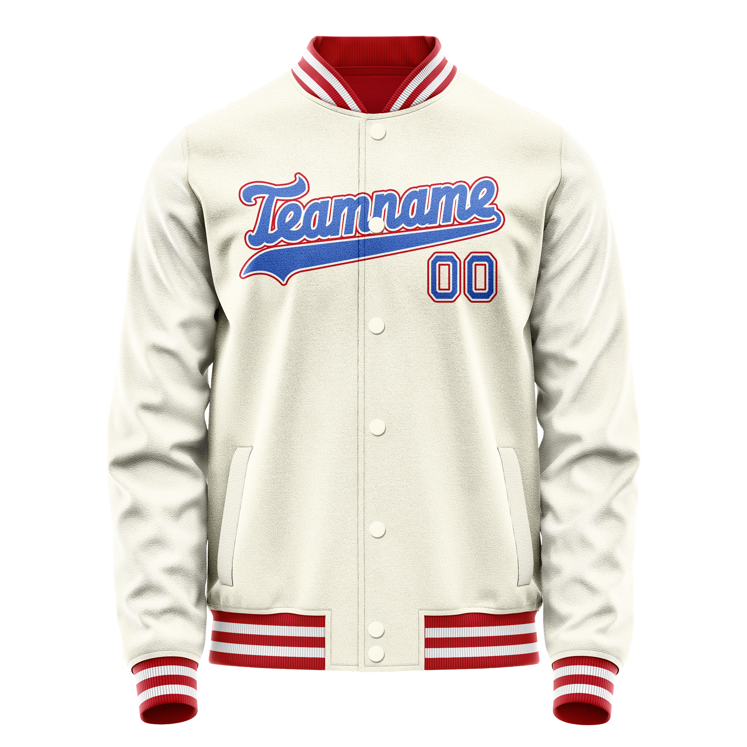 Personalized Cream & Red Solid Color Varsity Letterman Jacket