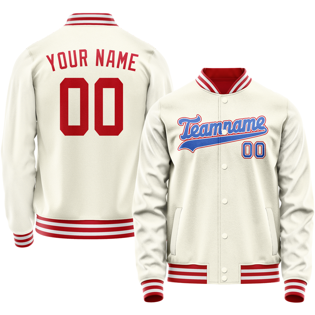 Personalized Cream & Red Solid Color Varsity Letterman Jacket