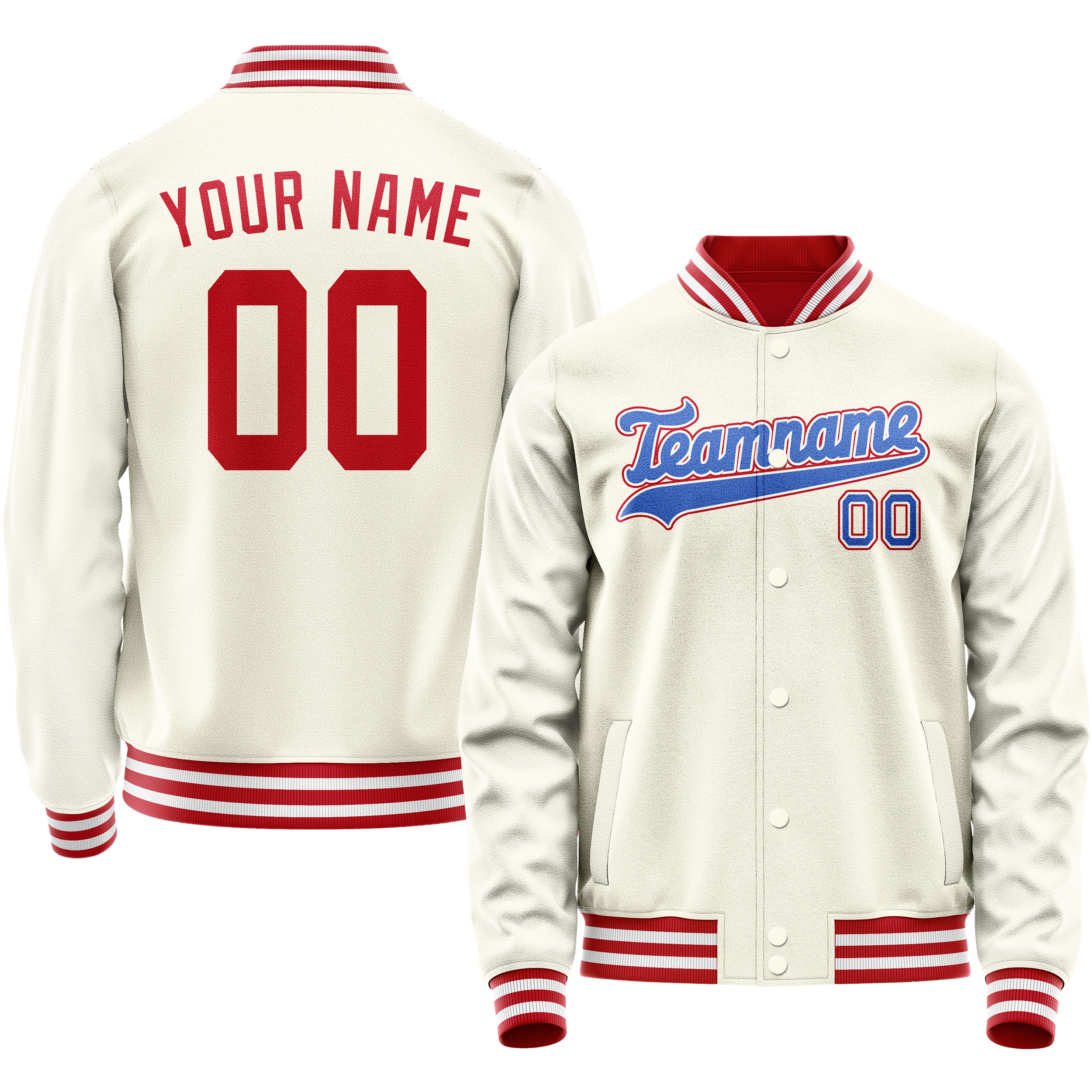 Personalized Cream & Red Solid Color Varsity Letterman Jacket
