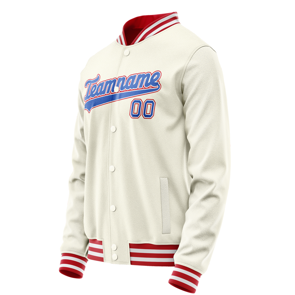 Personalized Cream & Red Solid Color Varsity Letterman Jacket