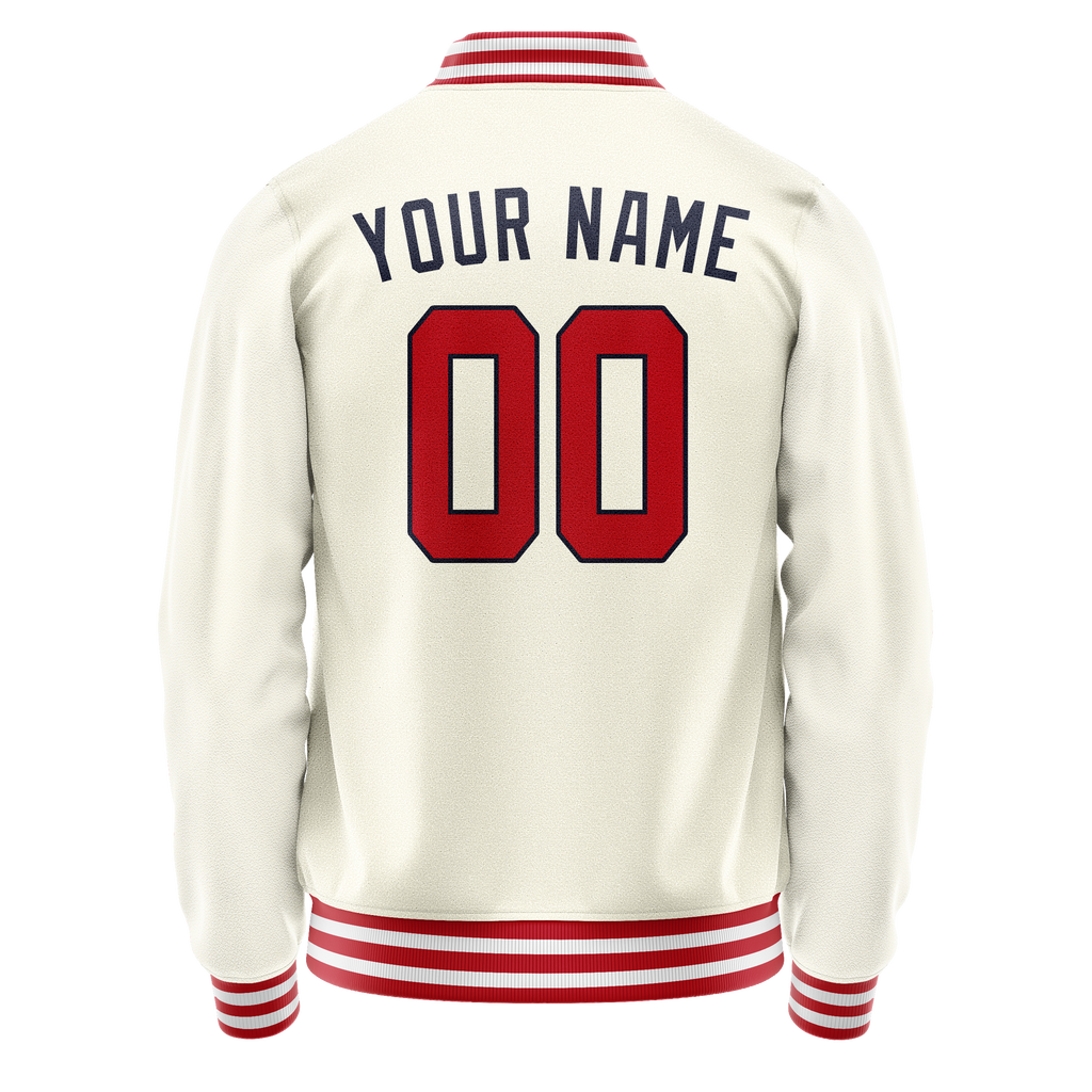 Personalized Cream & Red Solid Color Varsity Letterman Jacket