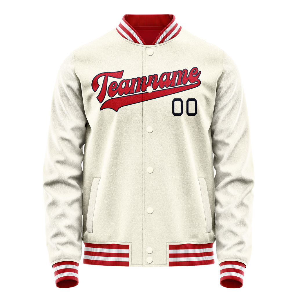 Personalized Cream & Red Solid Color Varsity Letterman Jacket