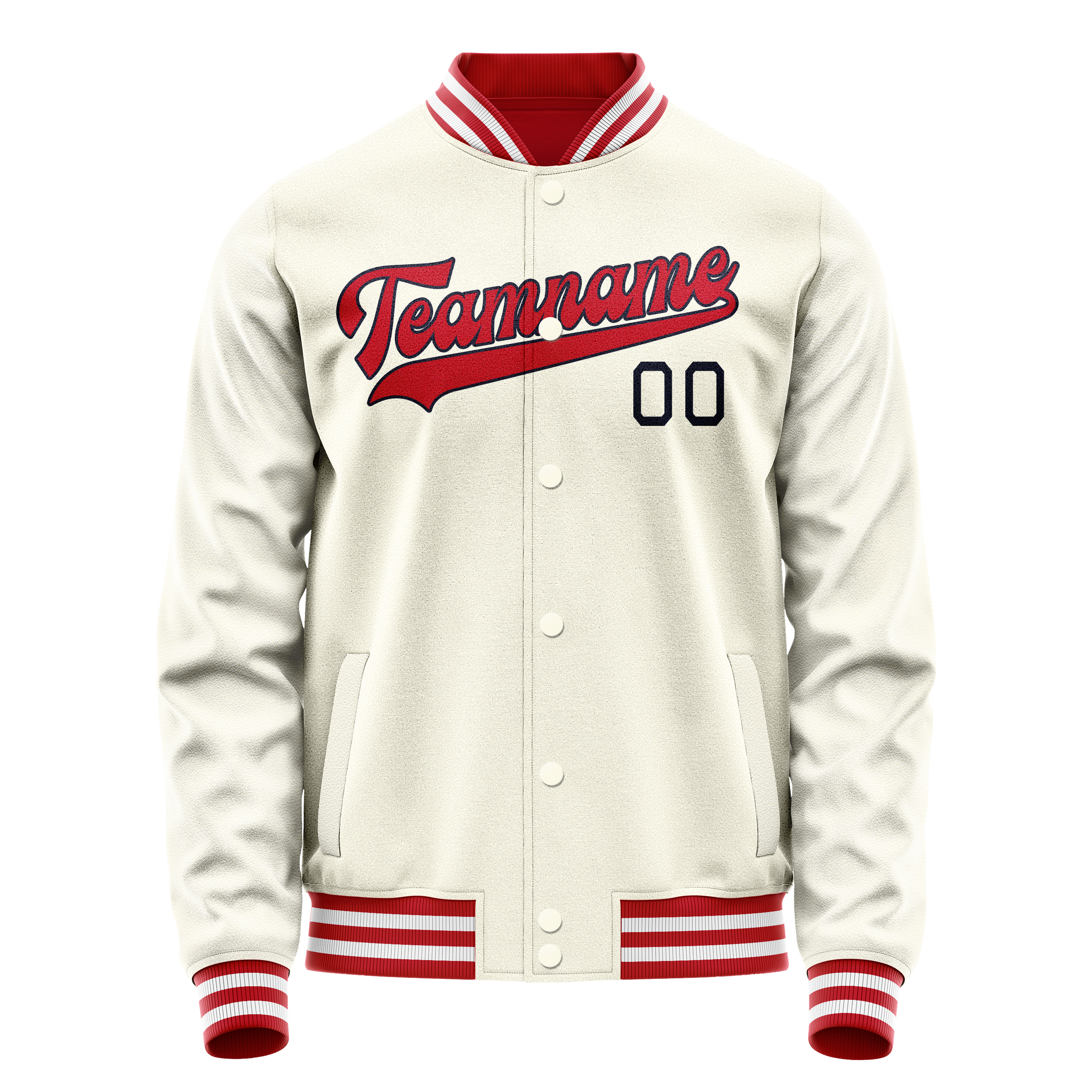 Personalized Cream & Red Solid Color Varsity Letterman Jacket