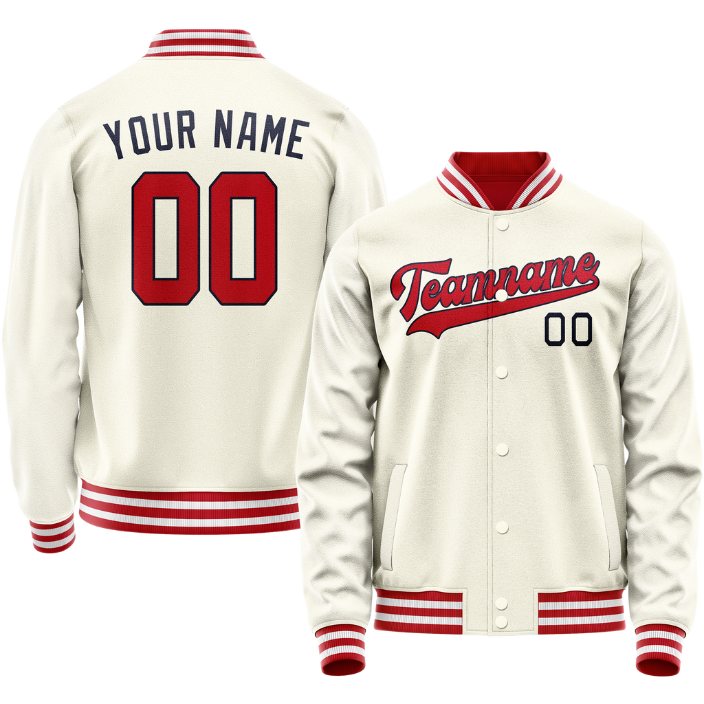Personalized Cream & Red Solid Color Varsity Letterman Jacket