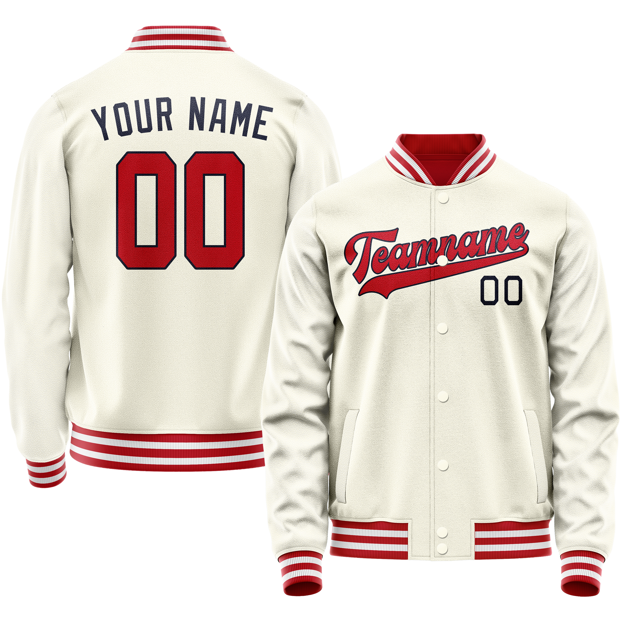 Personalized Cream & Red Solid Color Varsity Letterman Jacket