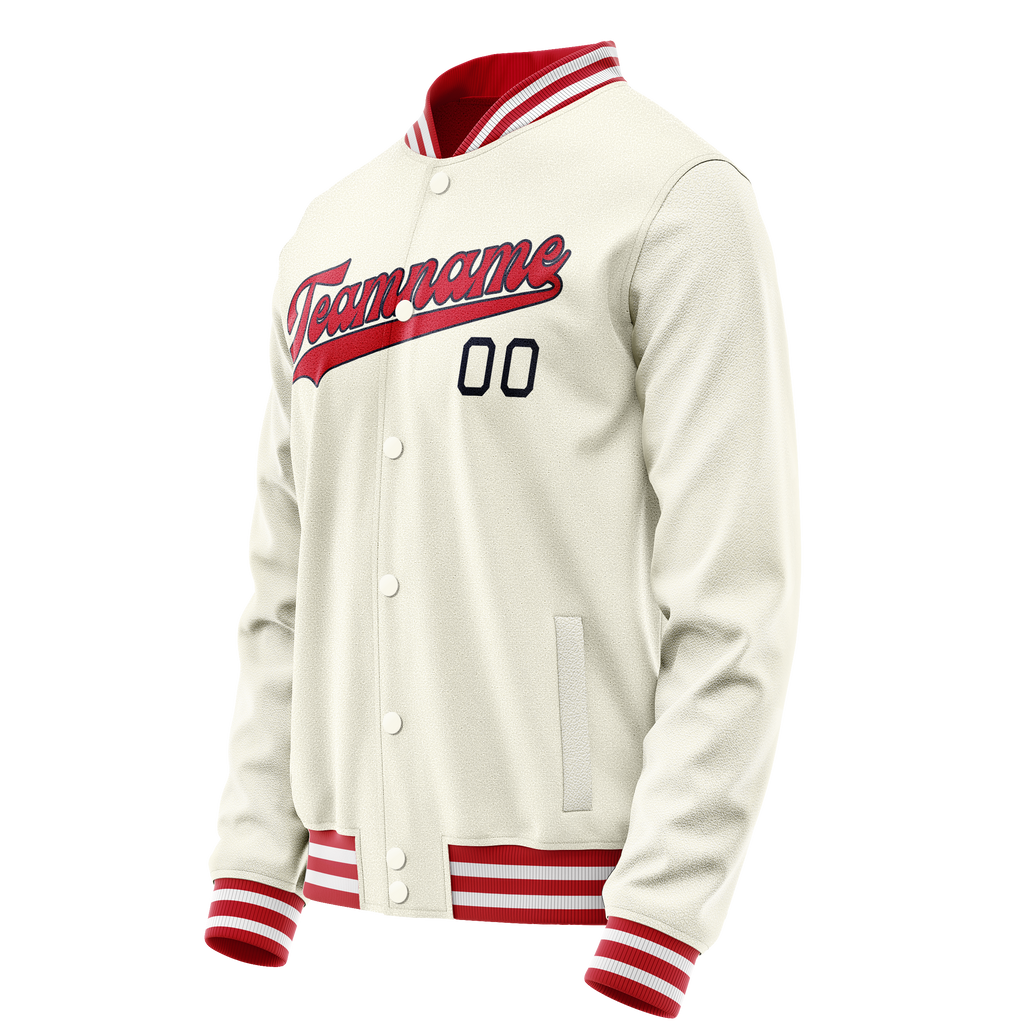 Personalized Cream & Red Solid Color Varsity Letterman Jacket